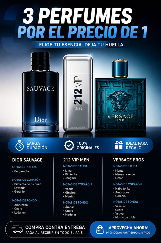 🚀 Triple Impacto Masculino: Sauvage + Bleu + 212 VIP en un Solo Combo